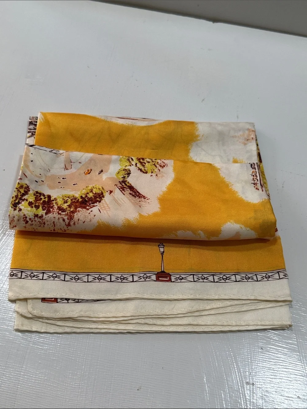 Parisian Paris France Landmark Scarf Mustard Yellow VINTAGE Excellent Unique